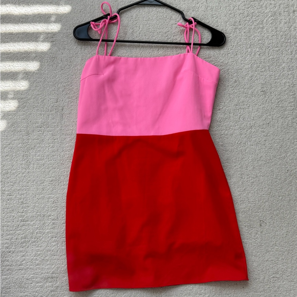 Olivaceous Pink and Red Colorblock Mini Dress